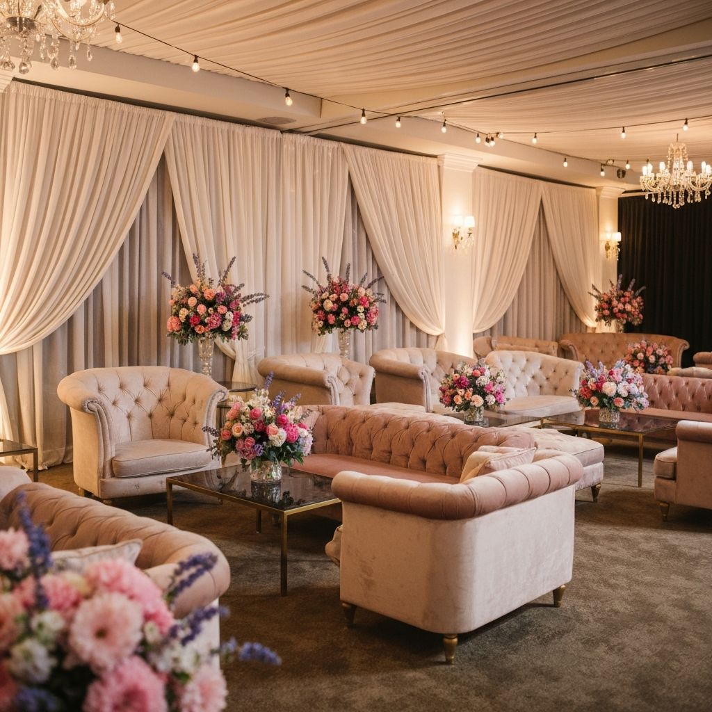 Plush lounge area with blush velvet